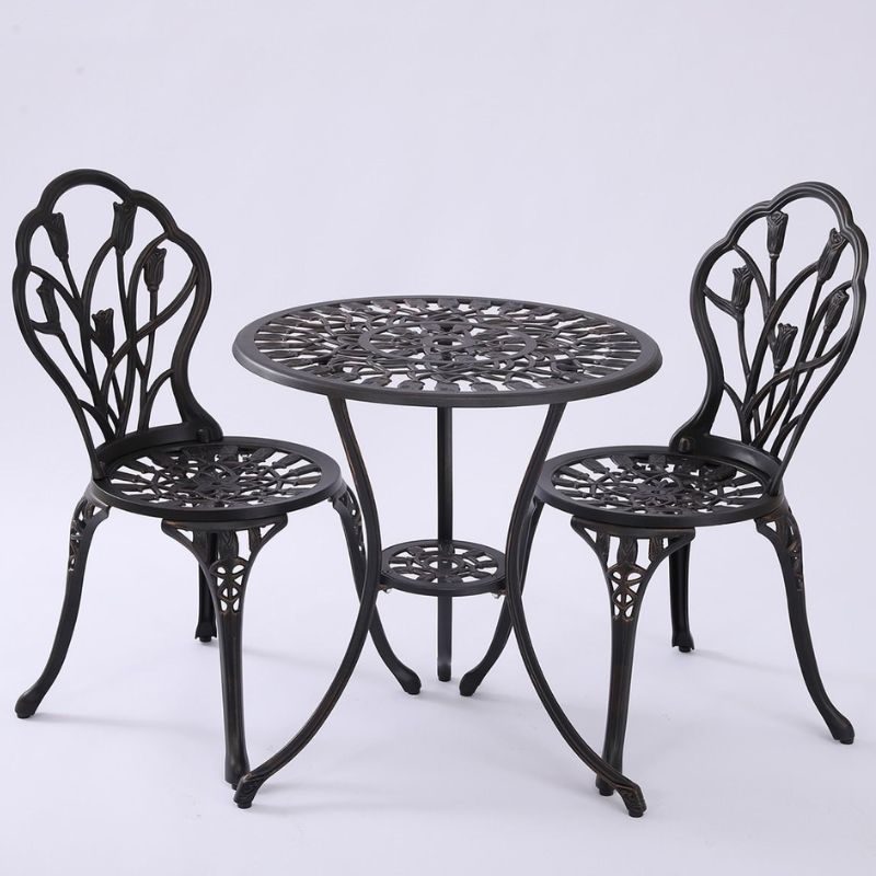Dominique Cast Aluminium Chair And Table 3 Peice Set Bronze