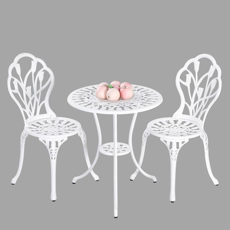 Dominique Cast Aluminium Chair And Table 3 Peice Set White