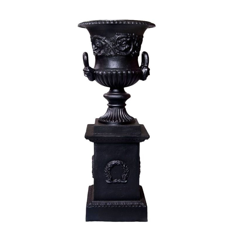 Dorchester Cast Iron Garden Urn And Pedestal Set Large Black