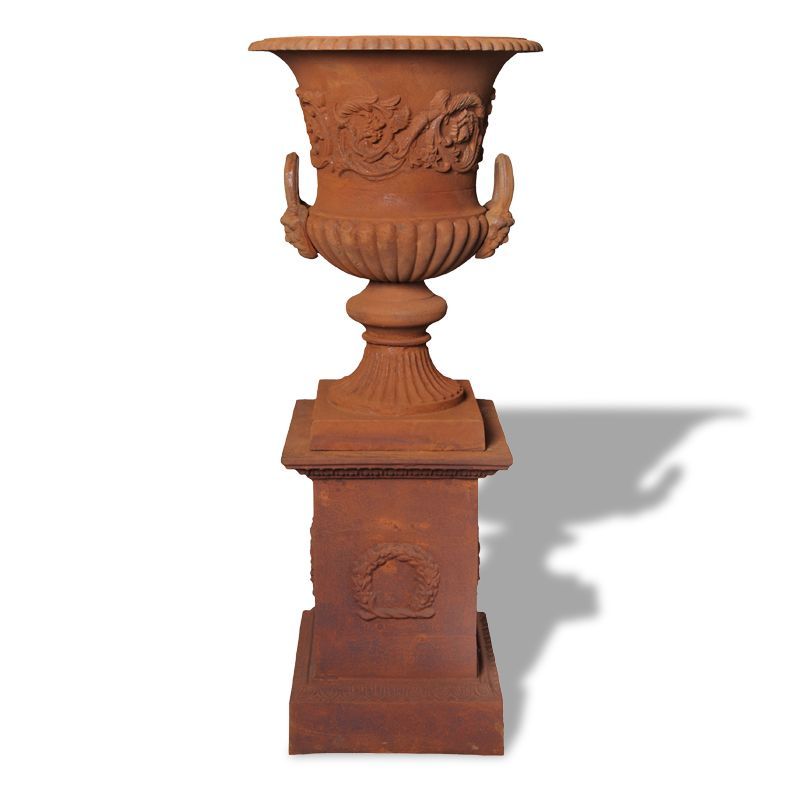 Dorchester Cast Iron Garden Urn And Pedestal Set Large Rust