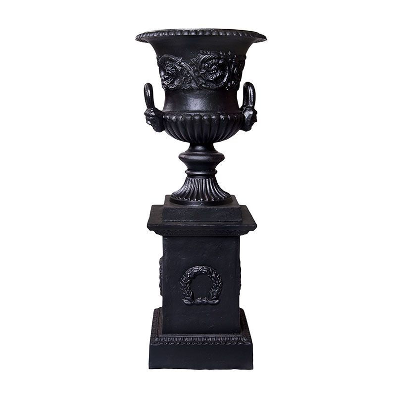 Dorchester Cast Iron Garden Urn And Pedestal Set Medium Black