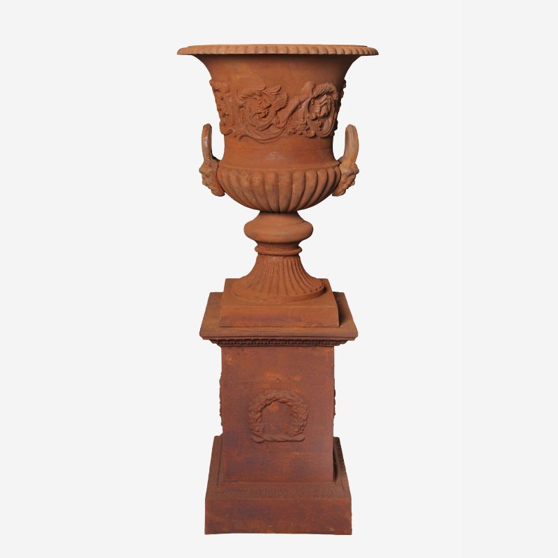 Dorchester Cast Iron Garden Urn And Pedestal Set Medium Rust