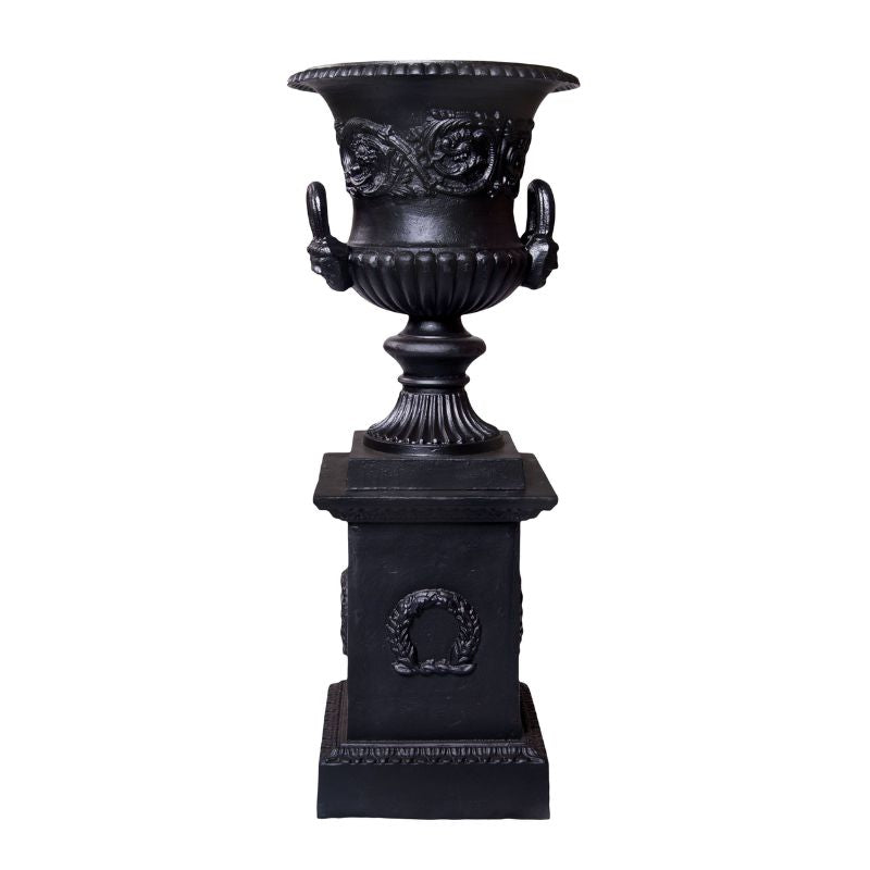 Dorchester Cast Iron Garden Urn And Pedestal Set Small Black