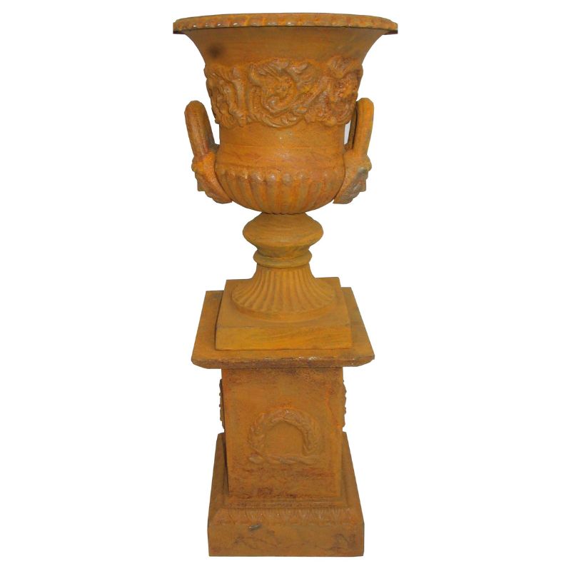 Dorchester Cast Iron Garden Urn And Pedestal Set Small Rust