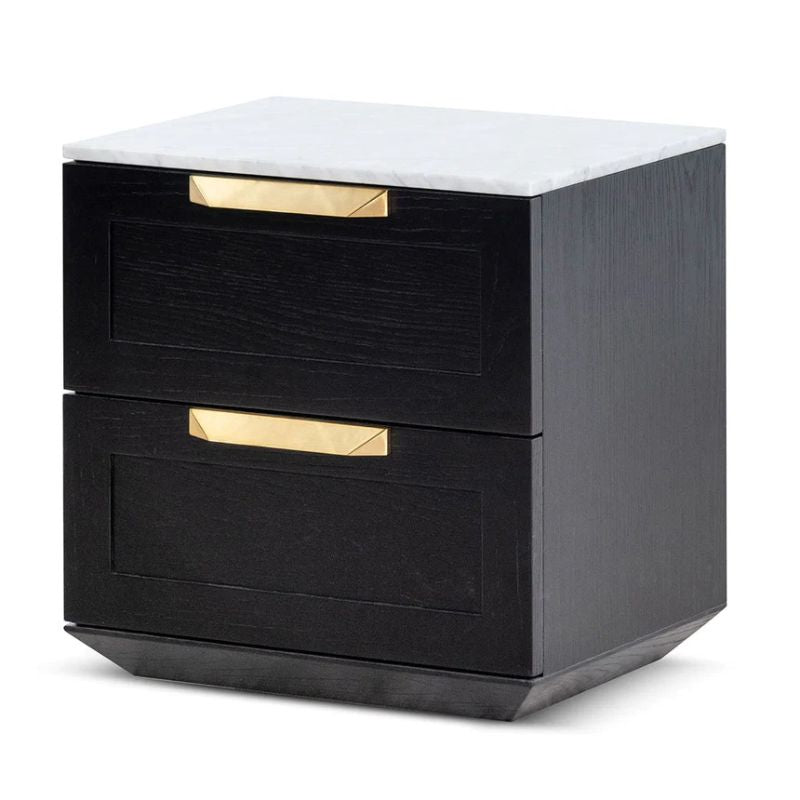 Eastgate Bedside Table Black With Marble Top Angle