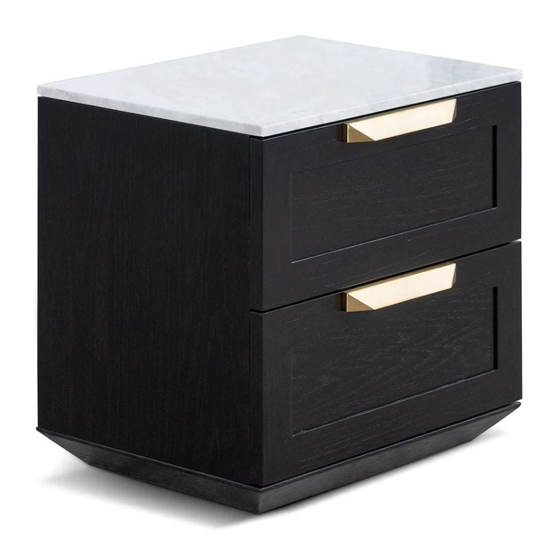 Eastgate Bedside Table Black With Marble Top Right Side