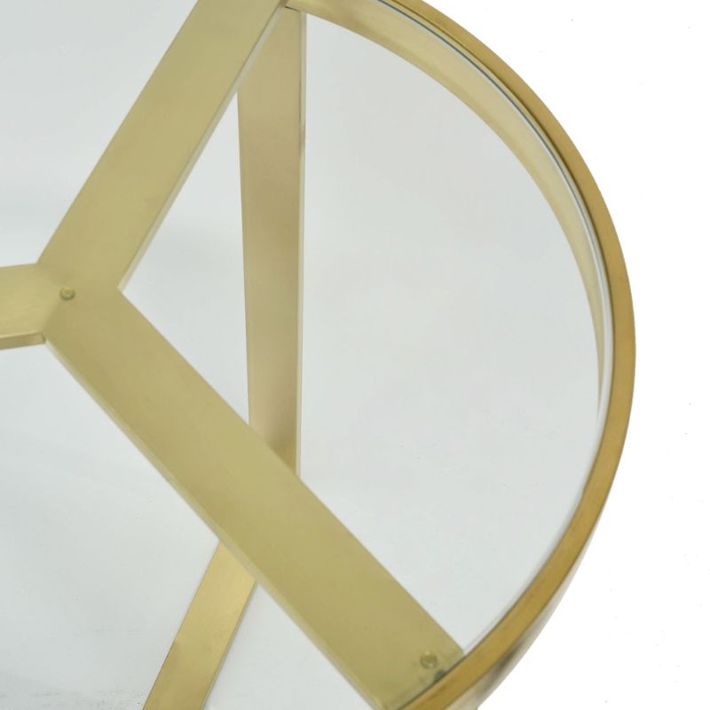 Eastwood 50CM Round Glass Side Table Brushed Gold Top Glass