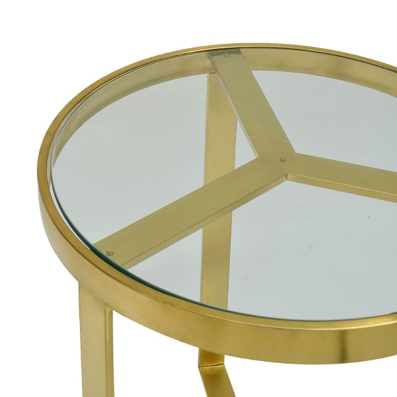 Eastwood 50CM Round Glass Side Table Brushed Gold Top View