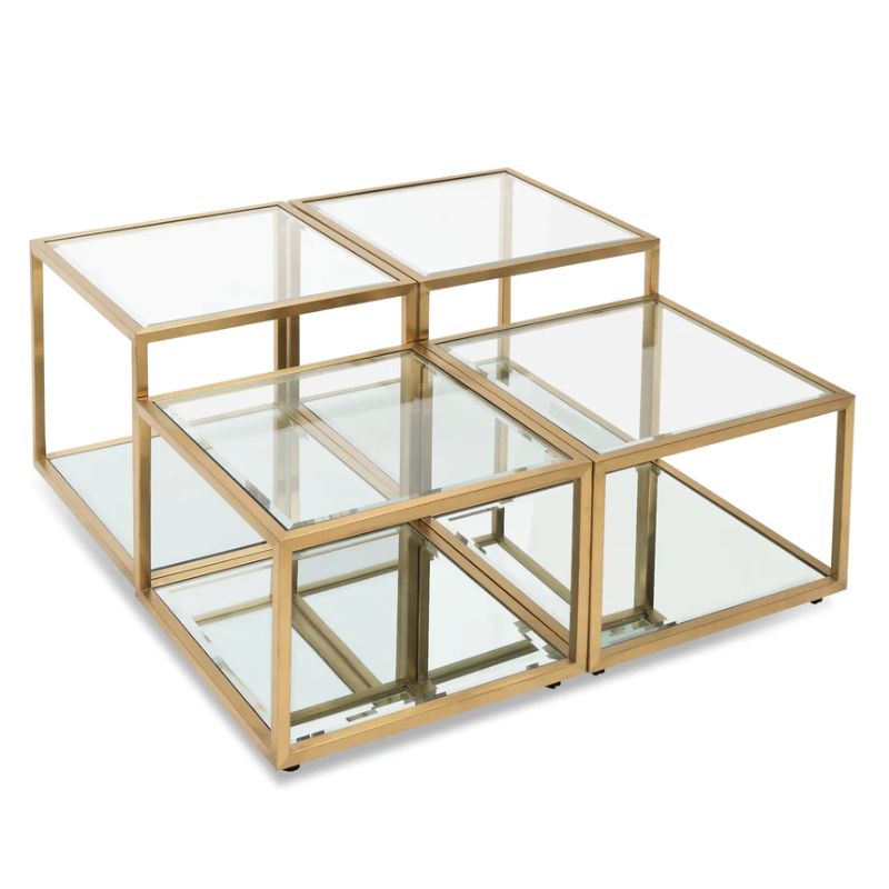 Ferngate 100CM Glass Coffee Table Brushed Gold Base Right Angle