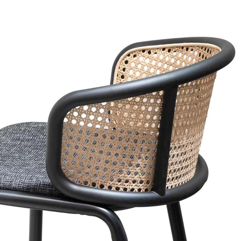 Gainsborough Bar Stool Grey Fabric With Rattan Back Back Rest Angle