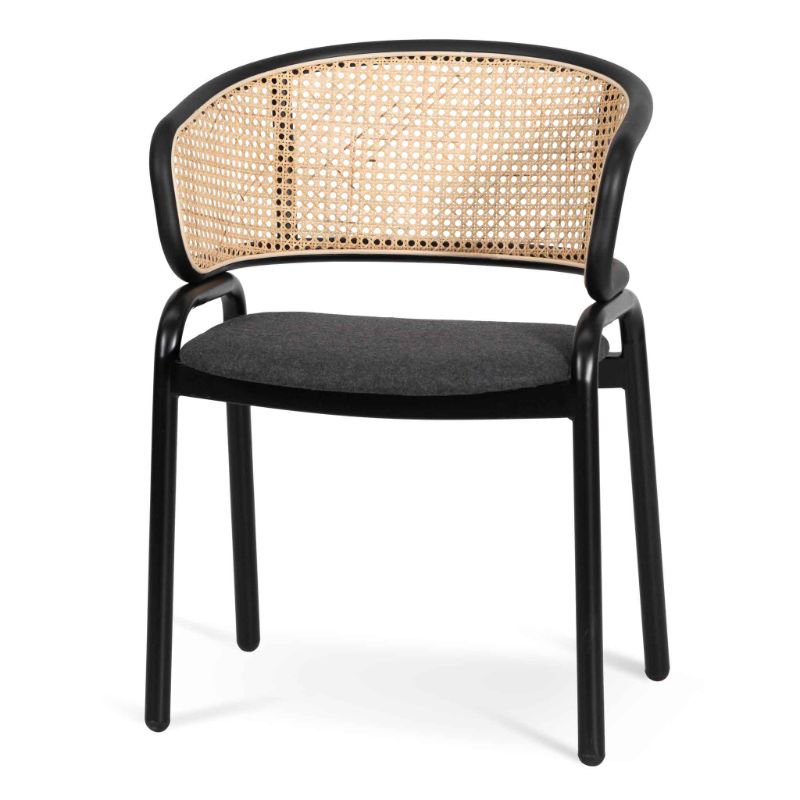 Gainsborough Dining Chair Grey Fabric With Rattan Back Angle View