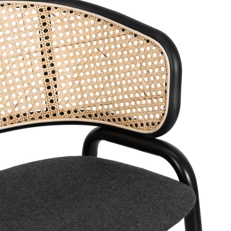 Gainsborough Dining Chair Grey Fabric With Rattan Back Seat Closeup