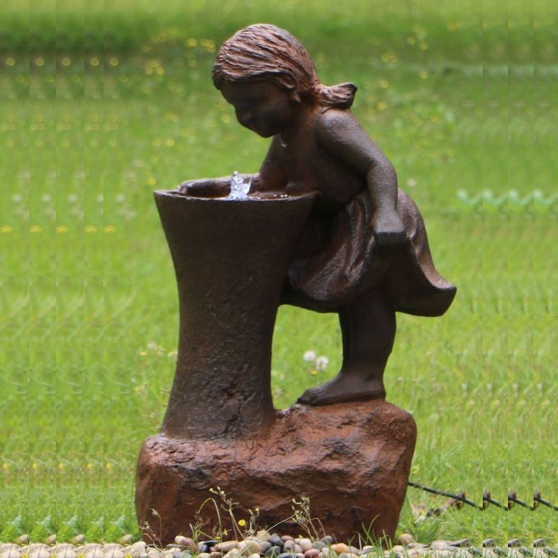 Girl At Water Fountain With Led