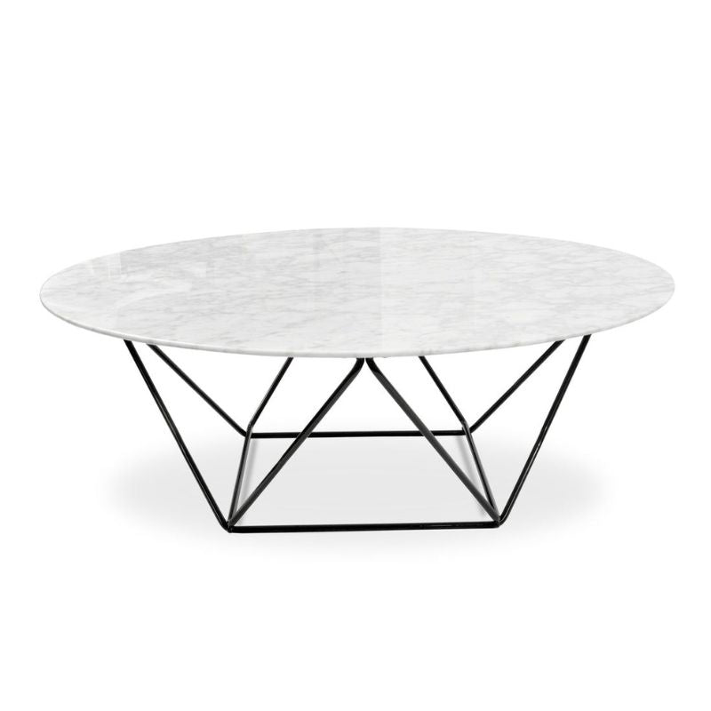 Glen 100CM Round Marbel Coffee Table White And Black Frame