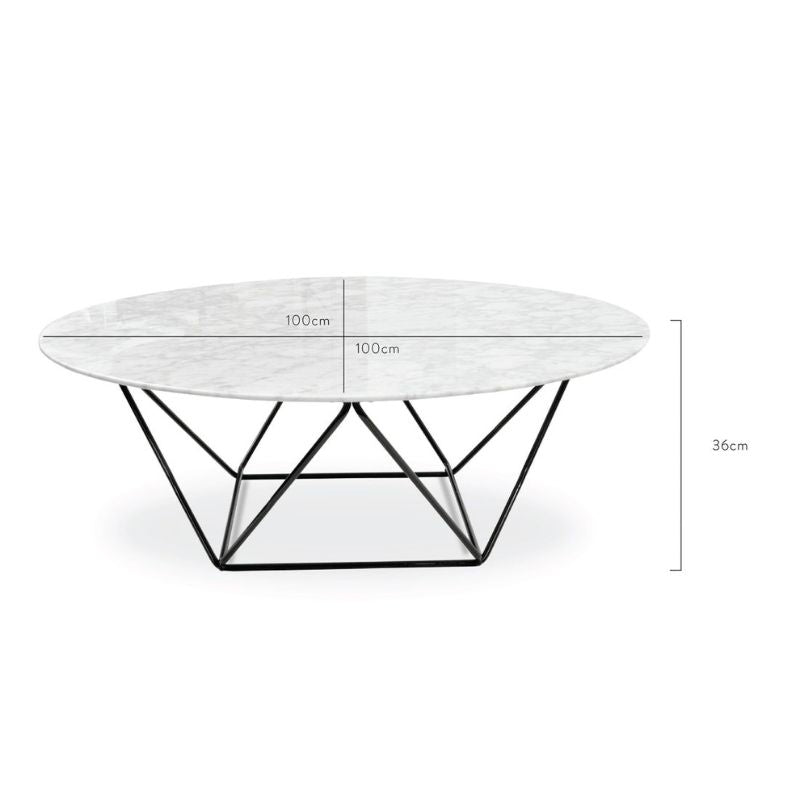 Glen 100CM Round Marbel Coffee Table White And Black Front