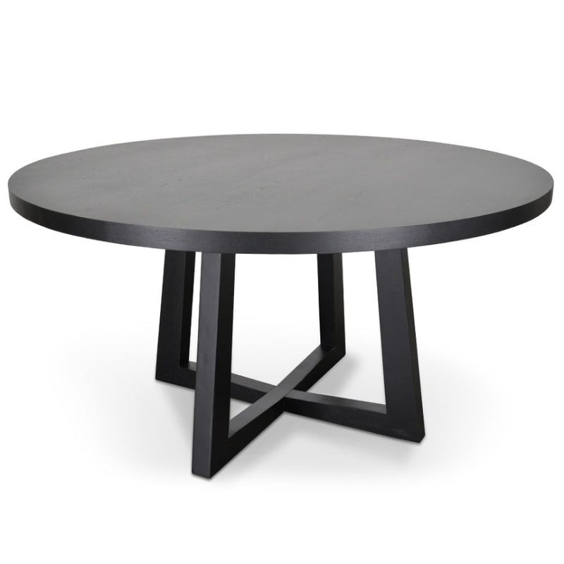 Glenford 150CM Wooden Round Dining Table Black Front View