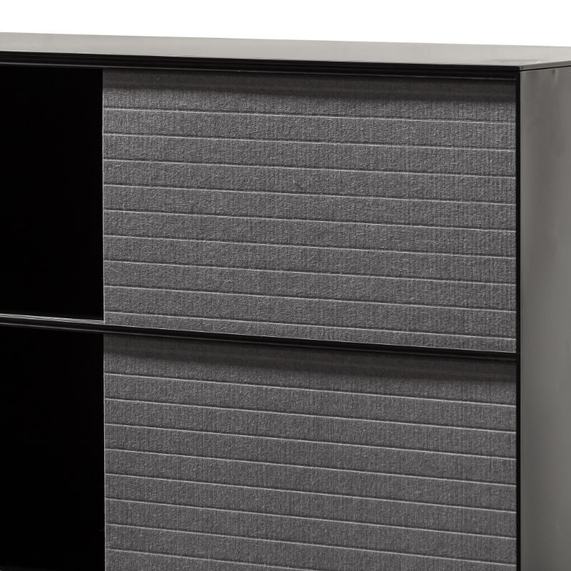 Goldenrod Black Storage Cabinet Grey Doors Closeup