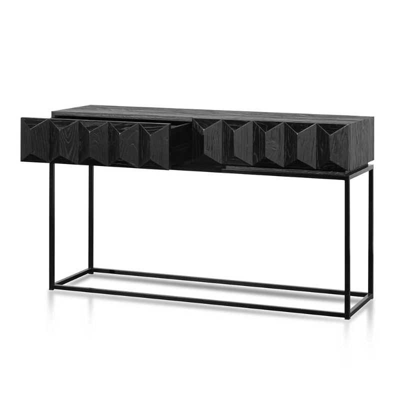 Hadley 140CM Wooden Console Table Black Left Drawer Open