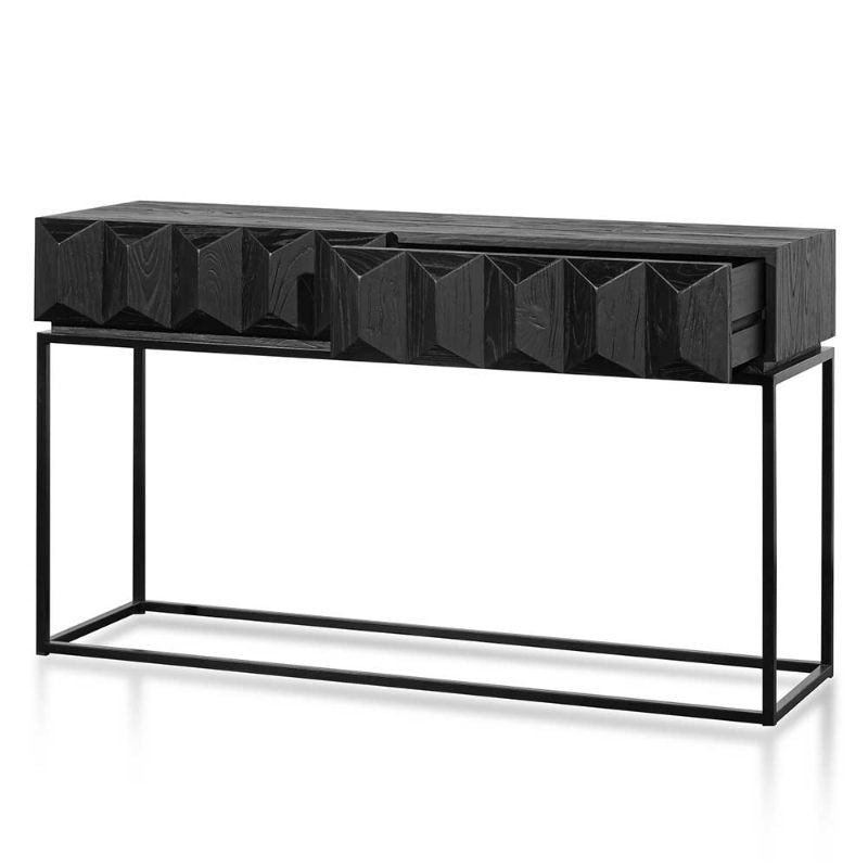 Hadley 140CM Wooden Console Table Black Right Drawer Open
