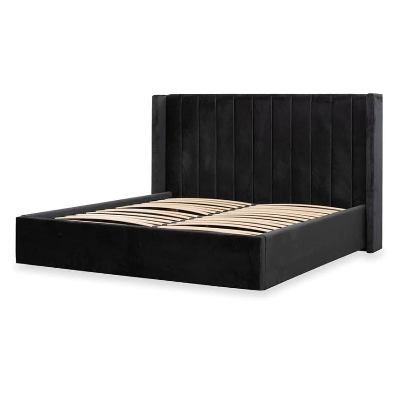 Hamelwood King Bed Frame Black Velvet Open Angle