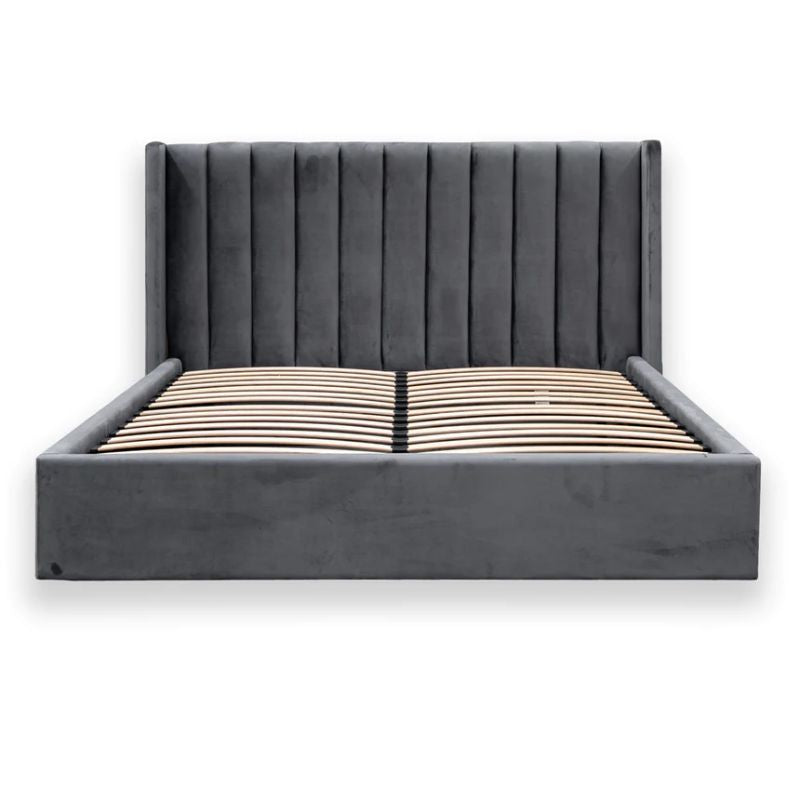 Hamelwood King Bed Frame Charcoal Velvet Open Front