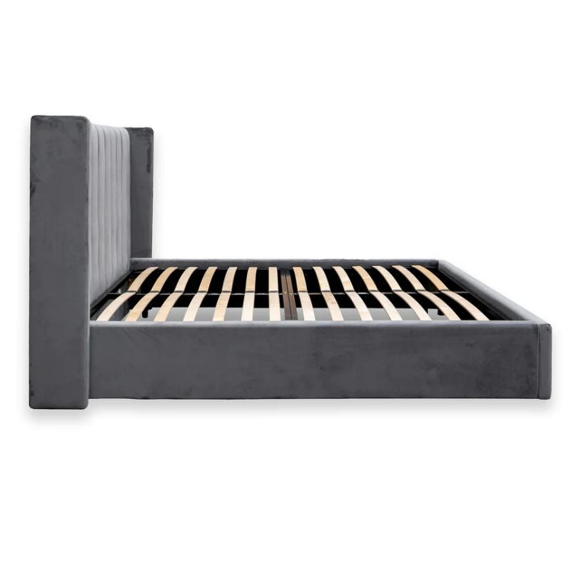 Hamelwood King Bed Frame Charcoal Velvet Open Side