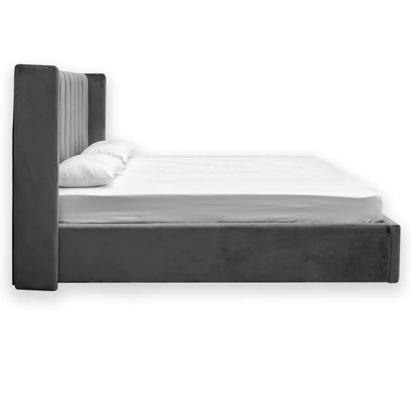 Hamelwood King Bed Frame Charcoal Velvet Side