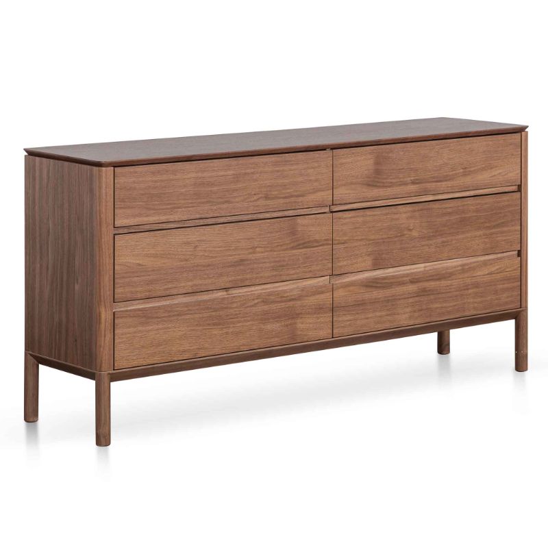 Hampton 6 Drawers Wooden Chest Walnut Angle View