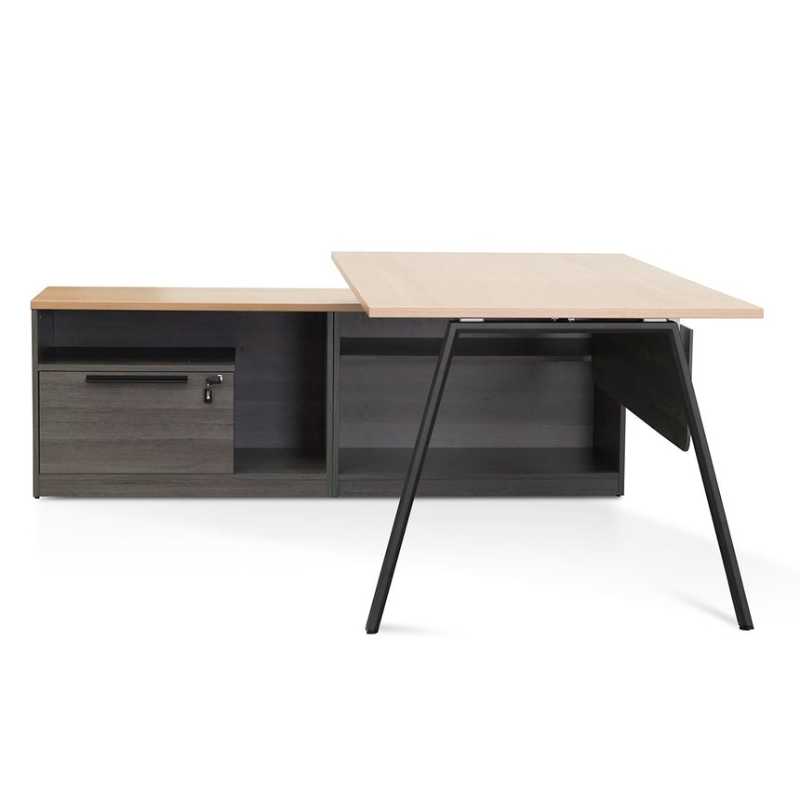Harborcrest 180CM Left Return Office Desk Black With Natural Top Side