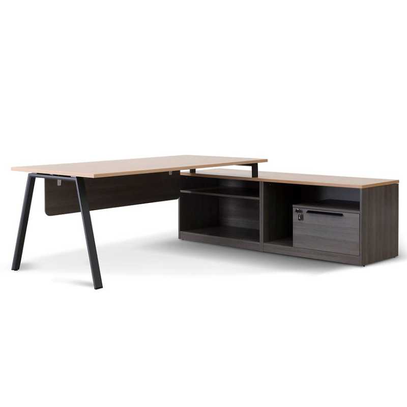 Harborcrest 180CM Right Return Office Desk Black With Natural Top Front View