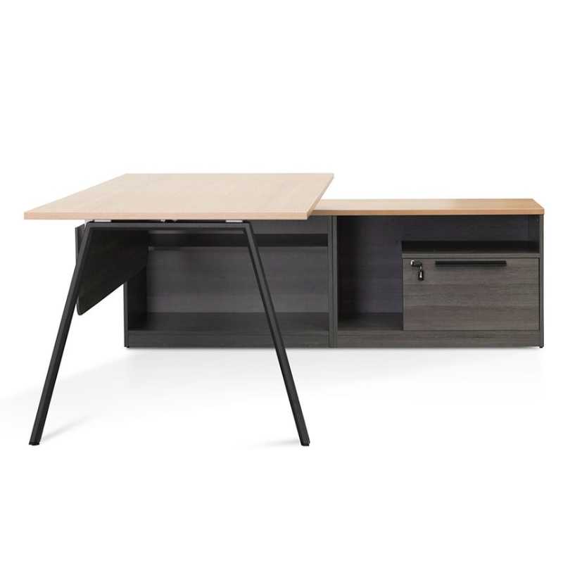 Harborcrest 180CM Right Return Office Desk Black With Natural Top Side View