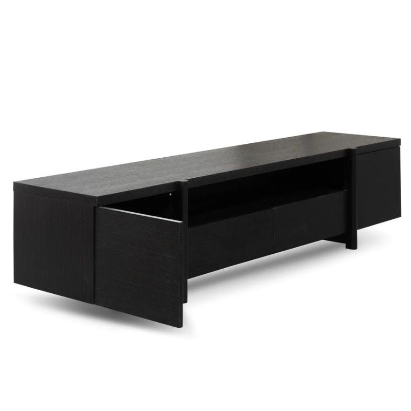 Hawkhurst 210CM Entertainment Tv Unit Lowline Black Oak Open Angle