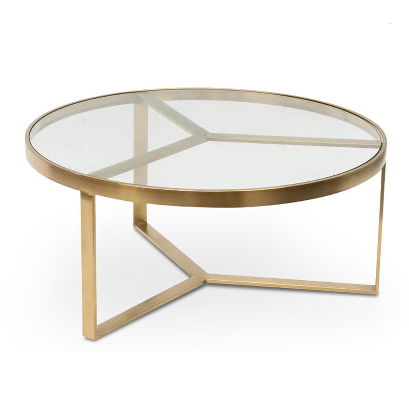 Hayes 90CM Round Glass Coffee Table Brushed Gold Front View