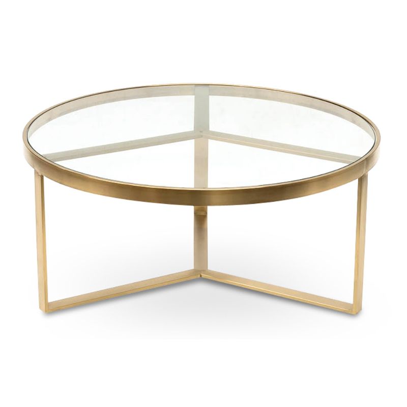 Hayes 90CM Round Glass Coffee Table Brushed Gold
