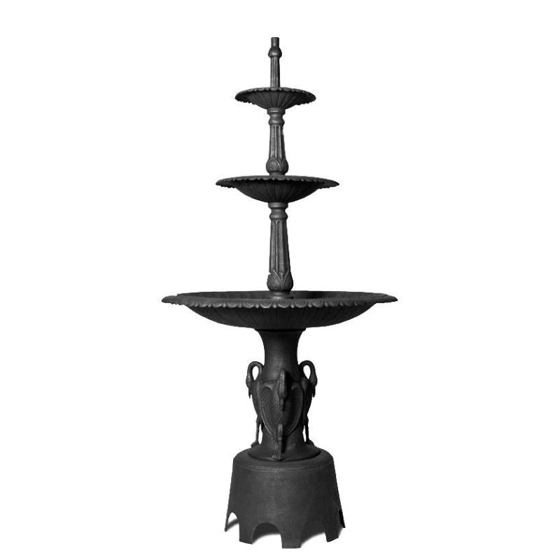 Heron Cast Iron Garden Fountain Black
