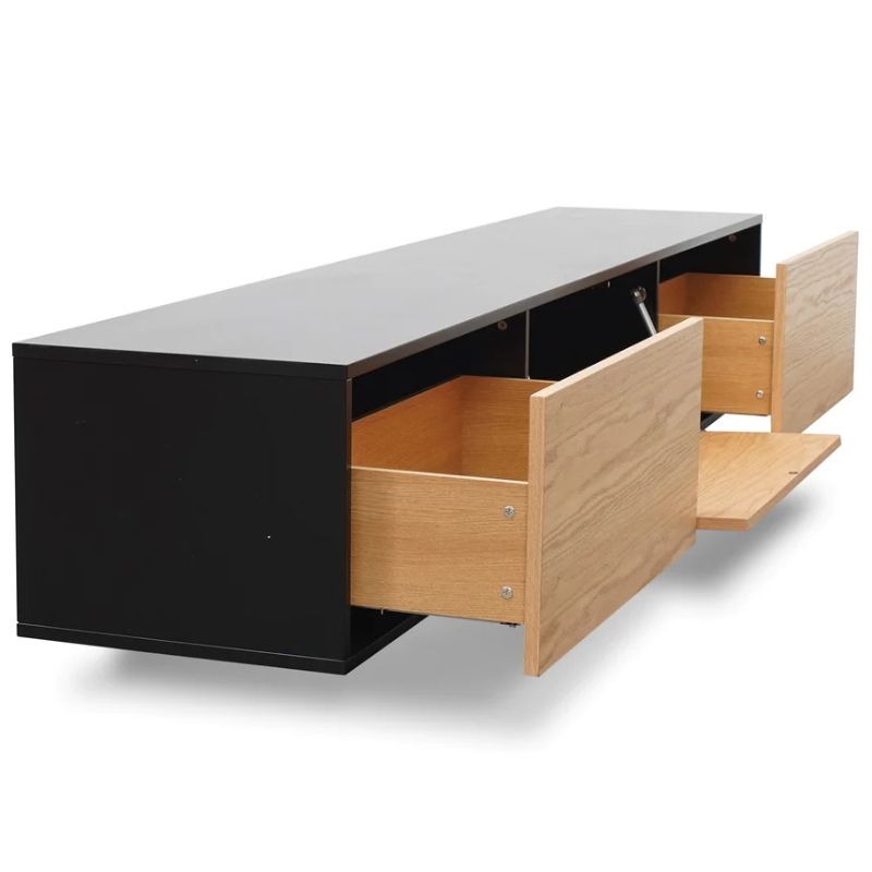 Holbrook Wooden Entertainment Unit Black With Natural Drawers Side