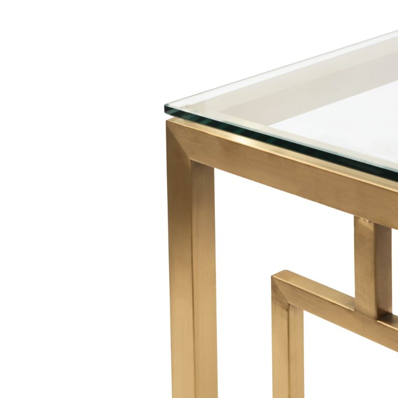 Kenton 120CM Glass Console Table Brushed Gold Base Left Glass Corner