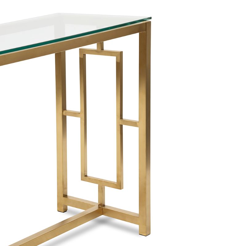 Kenton 120CM Glass Console Table Brushed Gold Base Right Side View