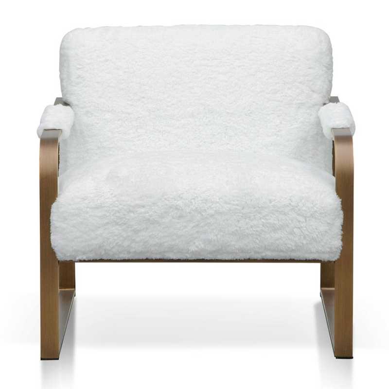 Kentwood White Fur Armchair Antique Golden Frame Front View