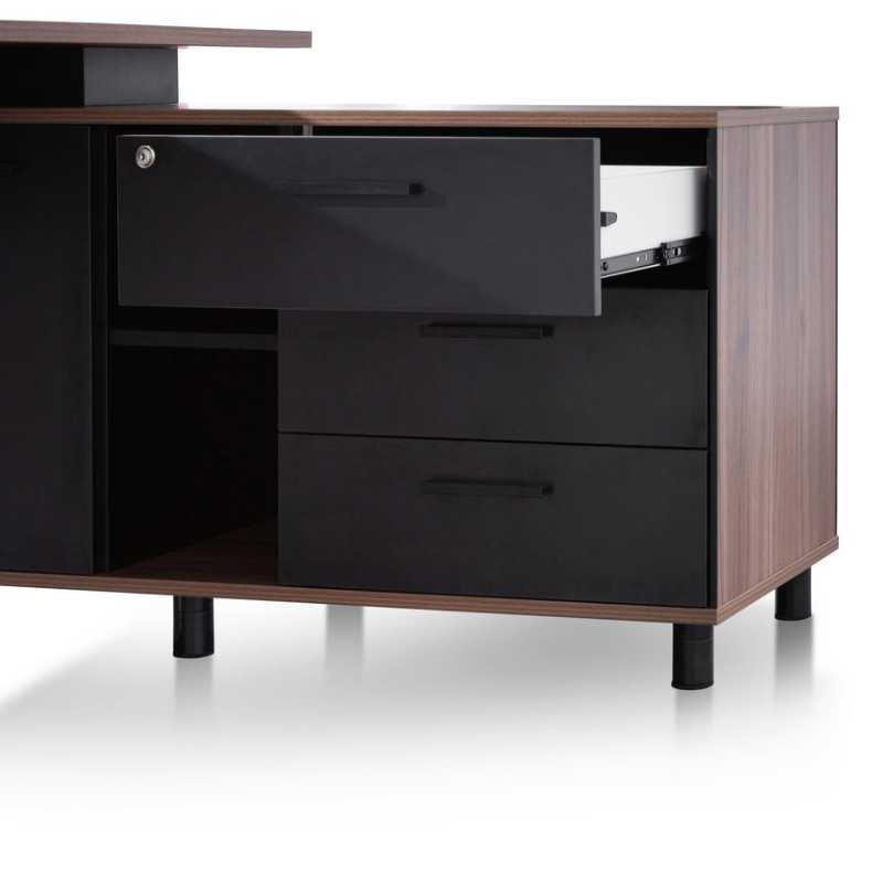 Lakefront 180CM Executive Desk Right Return With Black Legs Walnut Top Drawer Open View