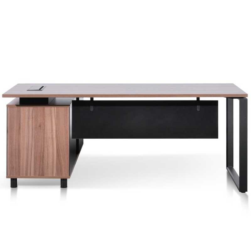 Lakefront 180CM Executive Desk Right Return With Black Legs Walnut back Side View