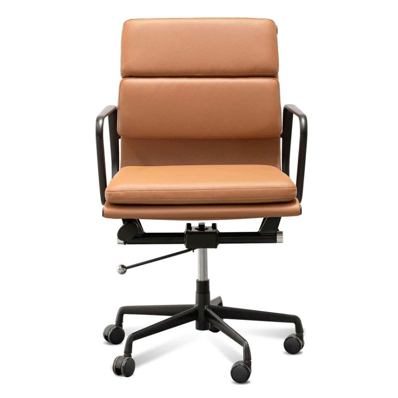 Larkspur Low Back Office Chair Saddle Tan In Black Frame Front