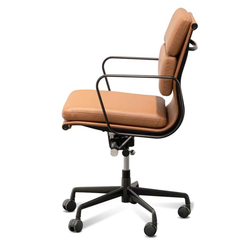 Larkspur Low Back Office Chair Saddle Tan In Black Frame Side