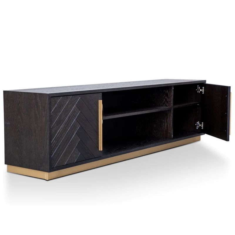 Limestone Entertainment Tv Unit Black And Brass Angle View