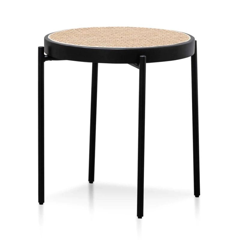 Linbrook Rattan Top Side Table Natural Top And Black Base Angle