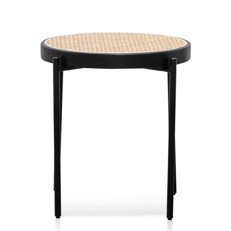 Linbrook Rattan Top Side Table Natural Top And Black Base Front