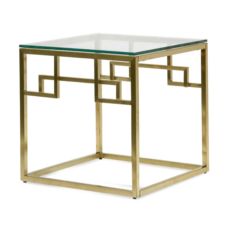 Lindsay Glass Square Side Table Brushed Gold Angle View