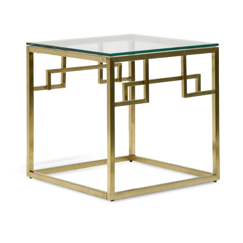 Lindsay Glass Square Side Table Brushed Gold Side View