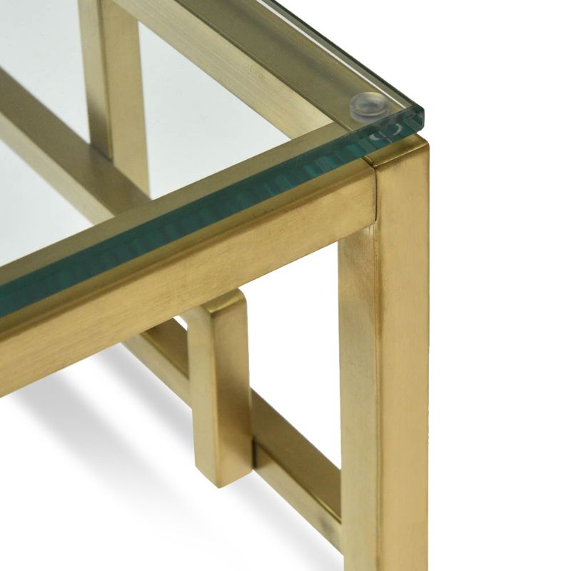 Lindsay Glass Square Side Table Brushed Gold Tempered Glass