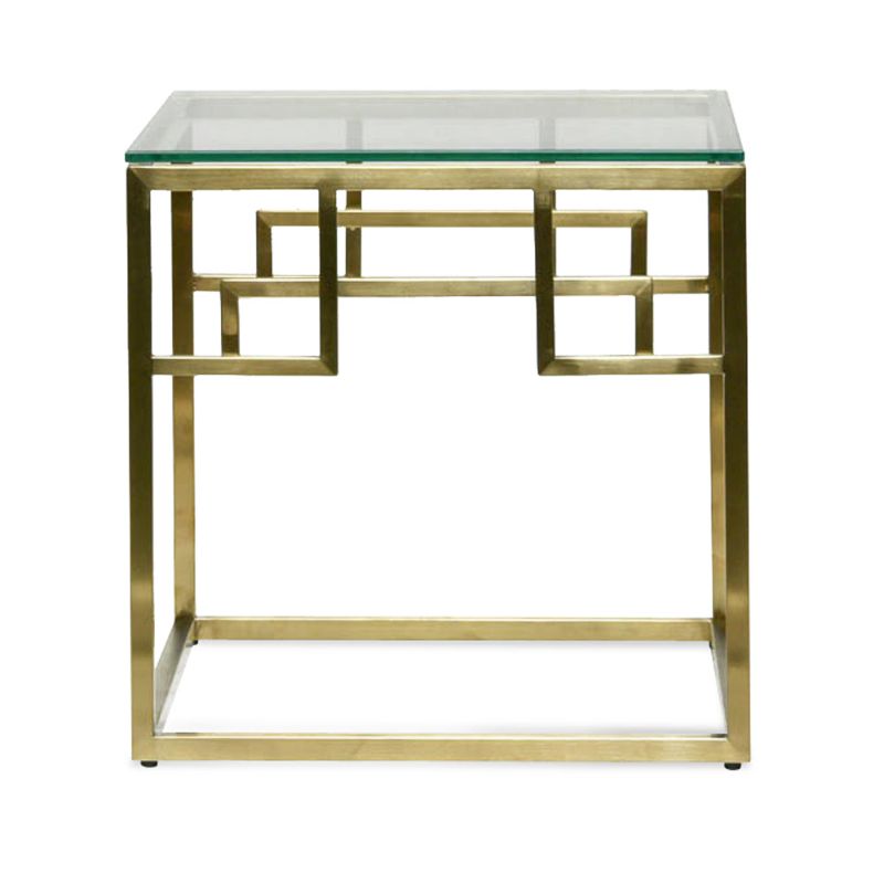 Lindsay Glass Square Side Table Brushed Gold